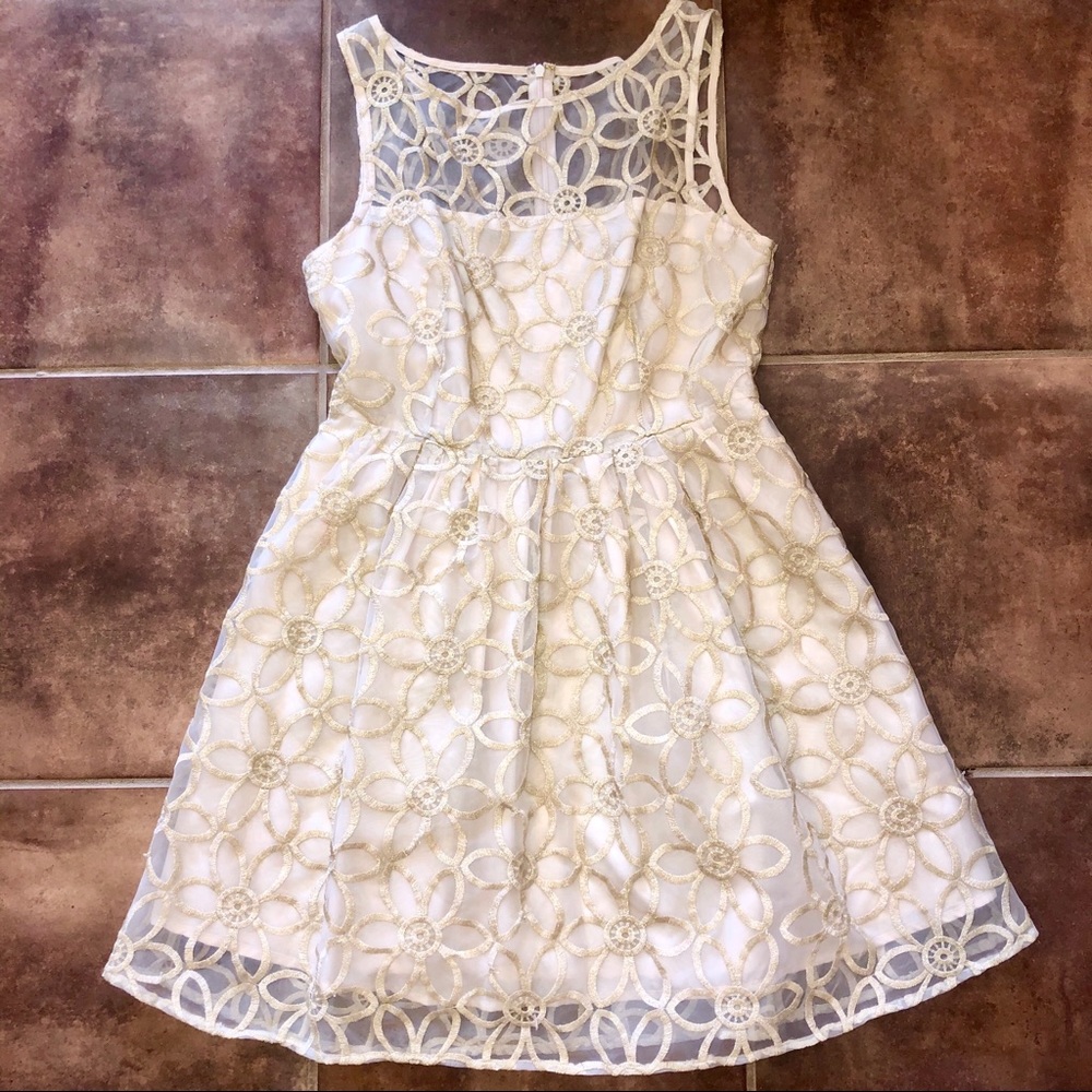 Golden floral cocktail dress